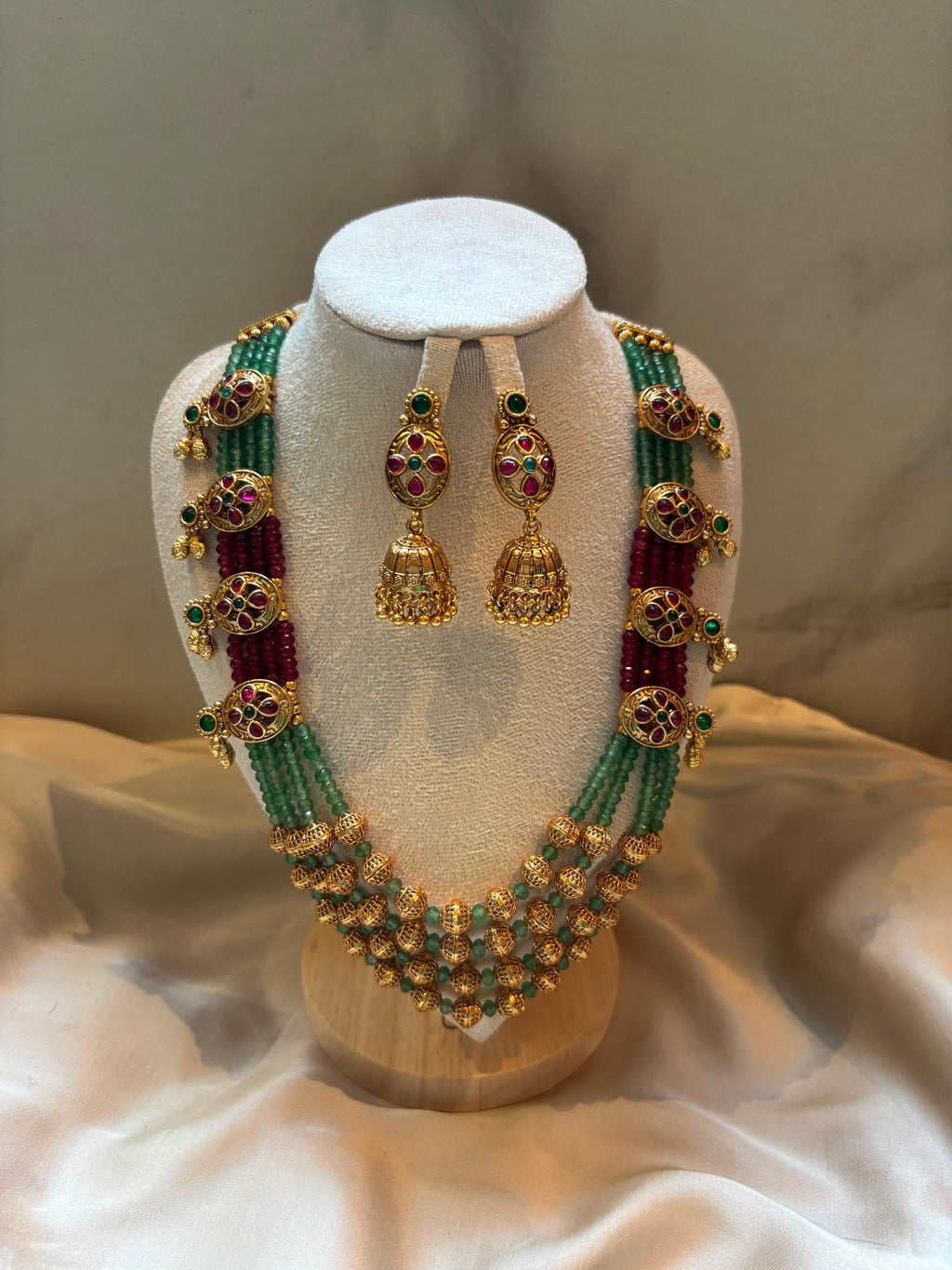 Zarina Emerald & Ruby Beaded Bridal Set