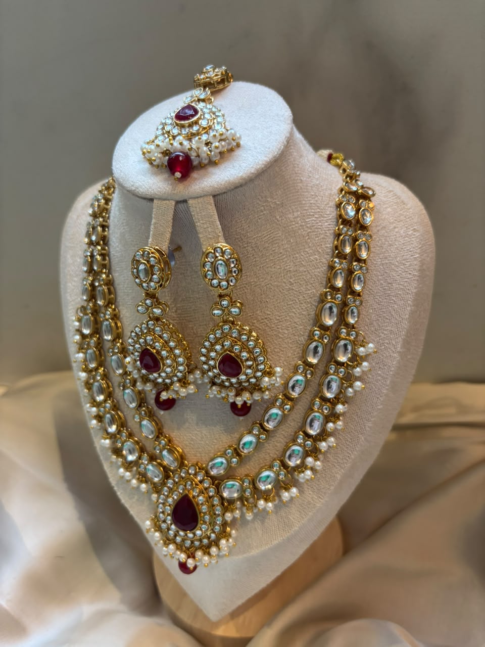 Falak layered Polki Bridal Set - Ruby