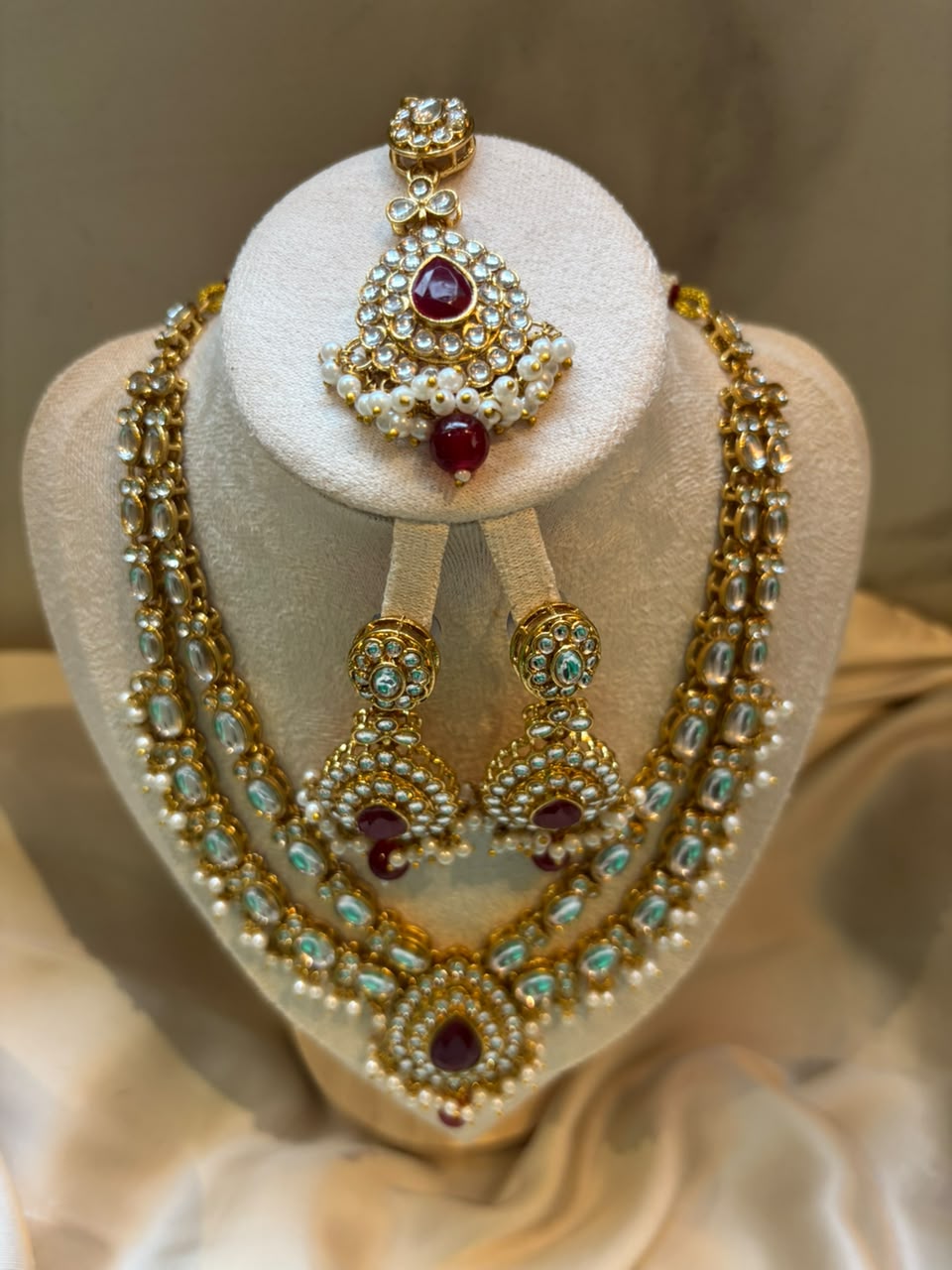 Falak layered Polki Bridal Set - Ruby