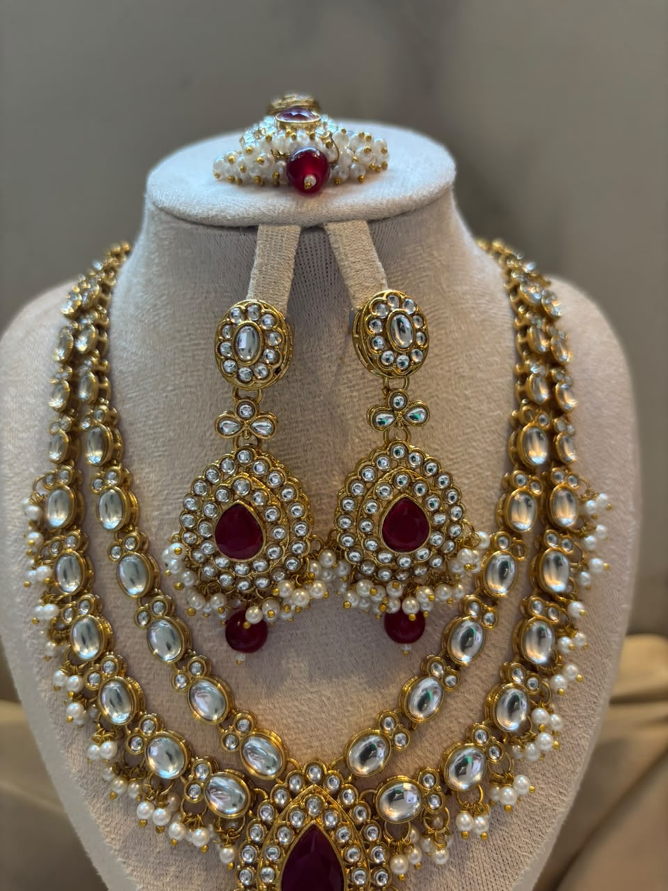 Falak layered Polki Bridal Set - Ruby
