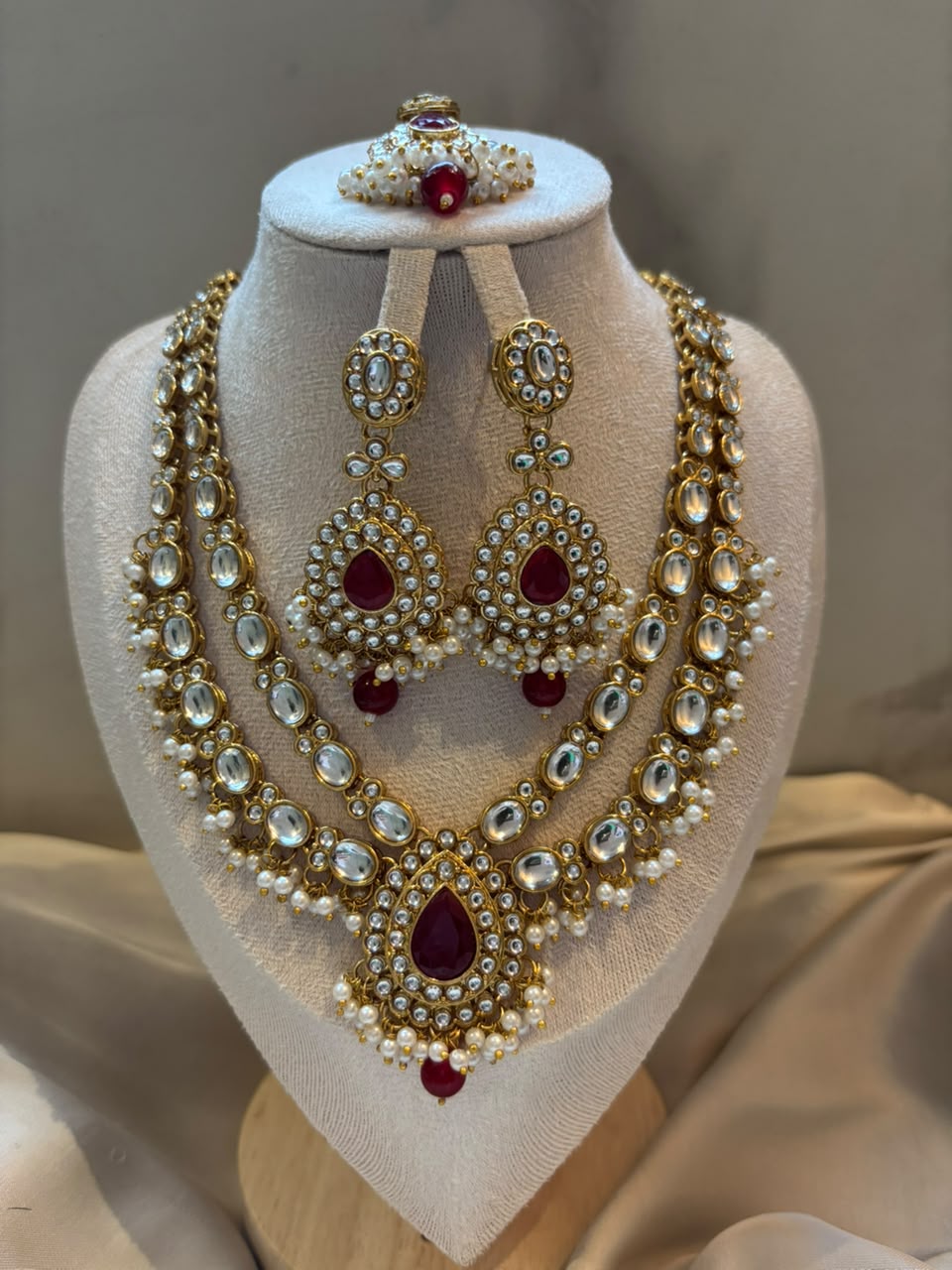 Falak layered Polki Bridal Set - Ruby