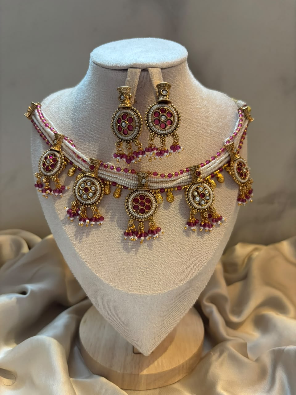 Gulnar Ruby Meenakari Jhumka Set