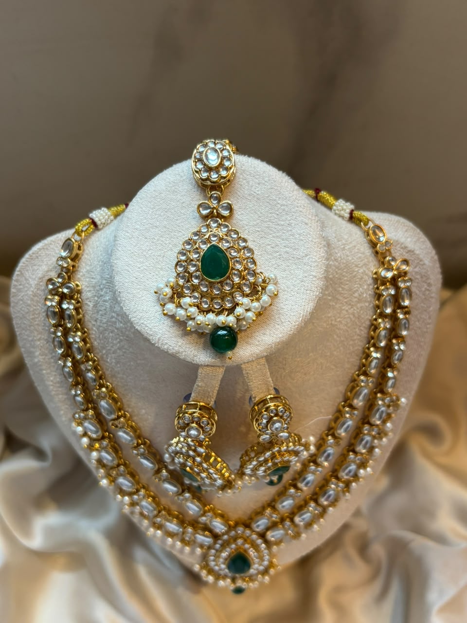 Falak Layered Polki Bridal Set - Emerald