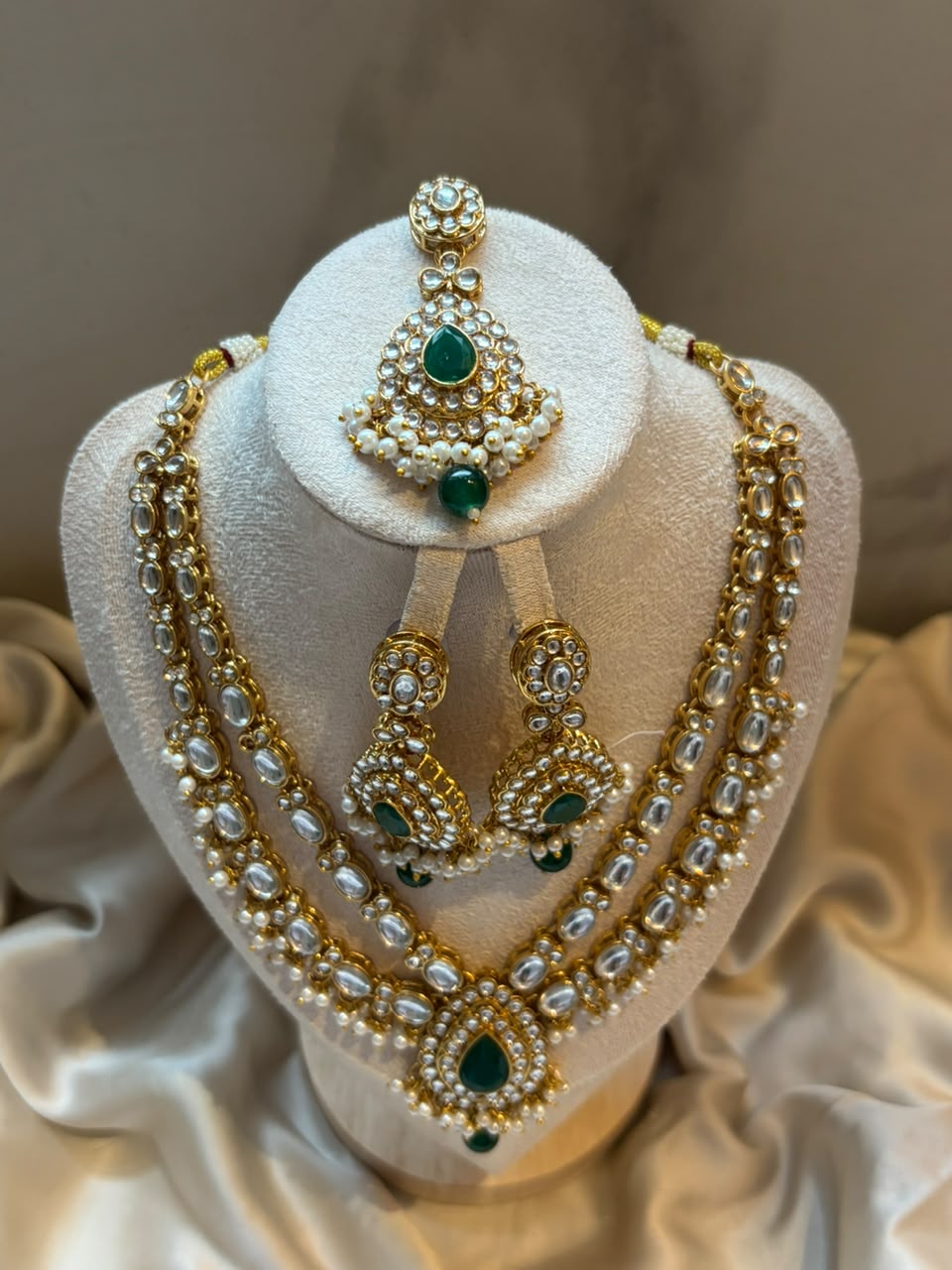 Falak Layered Polki Bridal Set - Emerald