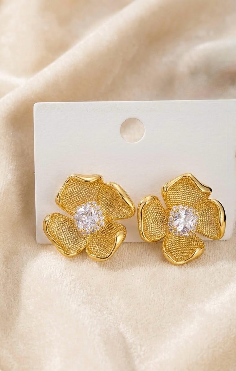 Camellia Gold Blossom CZ Studs