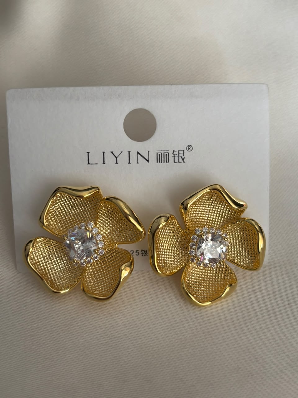 Camellia Gold Blossom CZ Studs