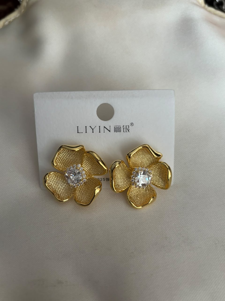 Camellia Gold Blossom CZ Studs