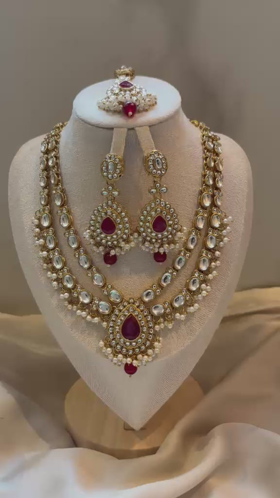Falak layered Polki Bridal Set - Ruby
