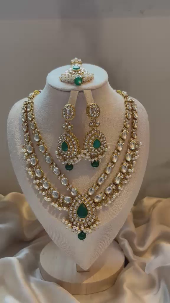 Falak Layered Polki Bridal Set - Emerald