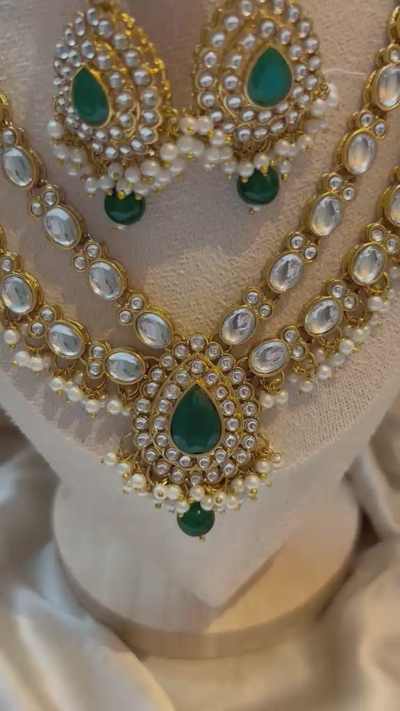 Falak Layered Polki Bridal Set - Emerald
