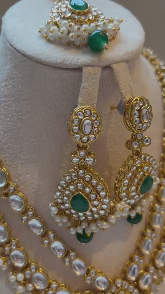 Falak Layered Polki Bridal Set - Emerald