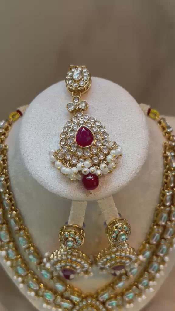 Falak layered Polki Bridal Set - Ruby