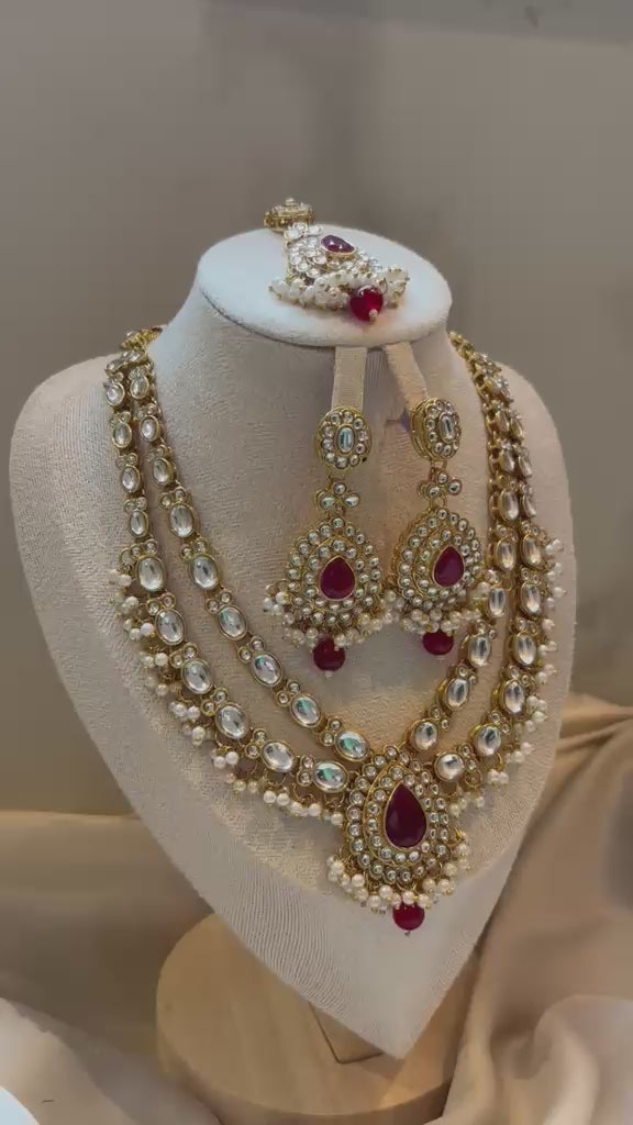 Falak layered Polki Bridal Set - Ruby