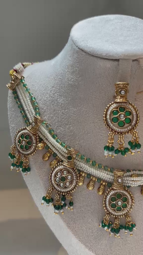 Sabz Meenakari & Emerald Bead Set