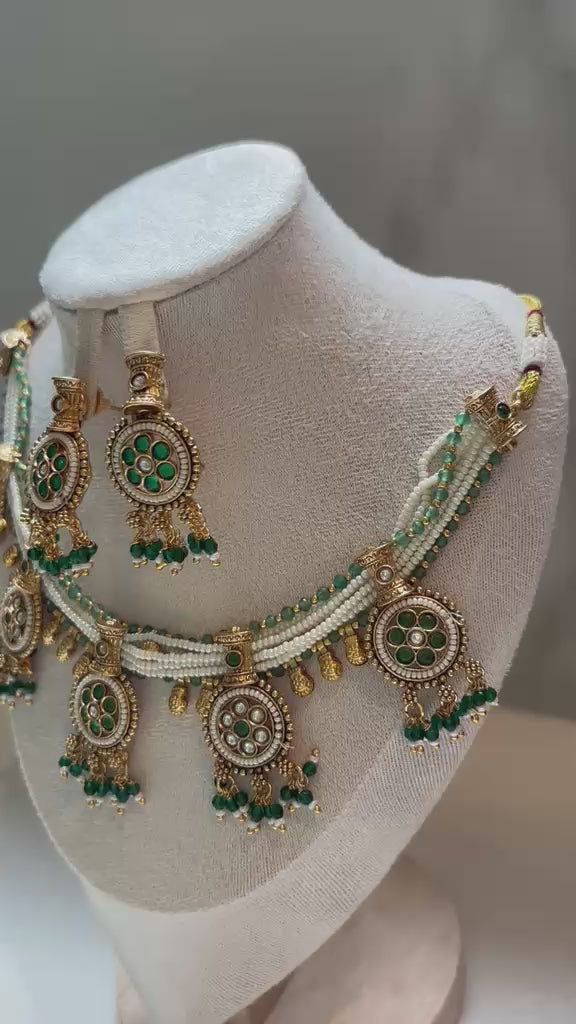 Sabz Meenakari & Emerald Bead Set