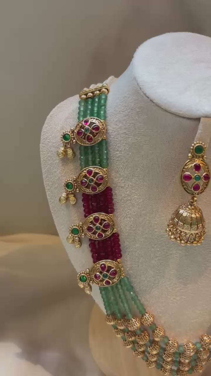 Zarina Emerald & Ruby Beaded Bridal Set