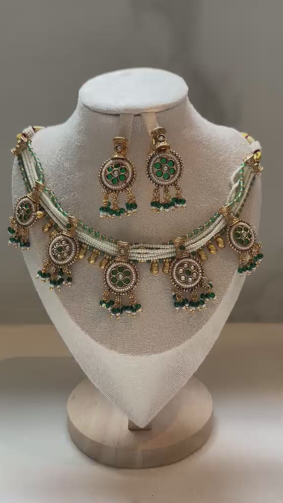 Sabz Meenakari & Emerald Bead Set