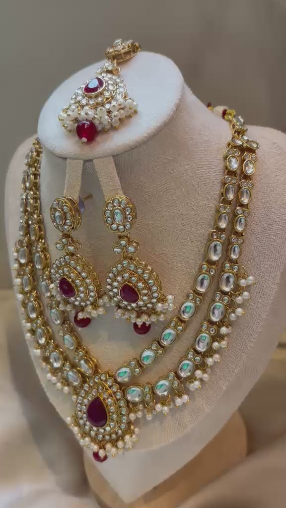 Falak layered Polki Bridal Set - Ruby