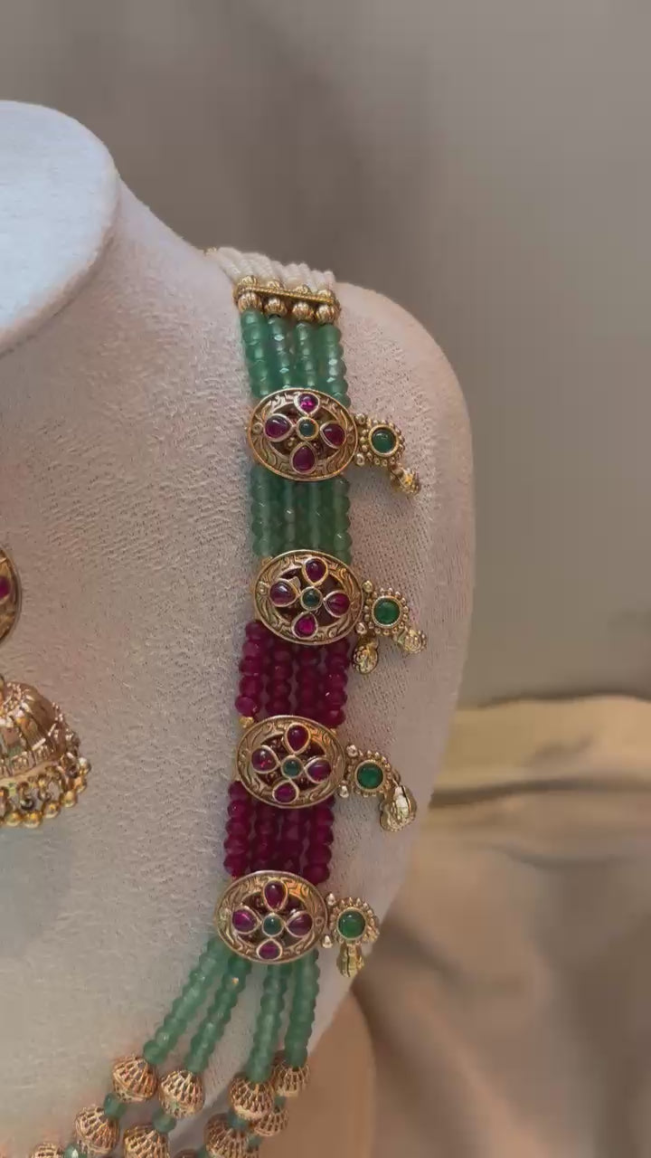 Zarina Emerald & Ruby Beaded Bridal Set