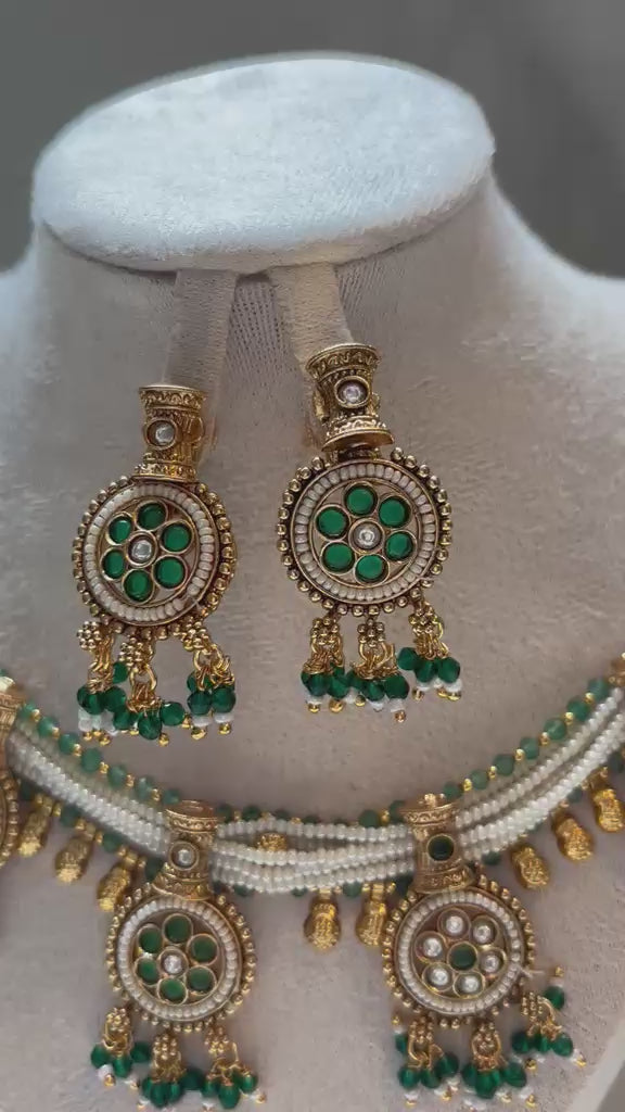 Sabz Meenakari & Emerald Bead Set