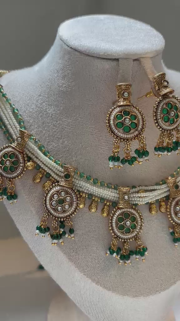 Sabz Meenakari & Emerald Bead Set
